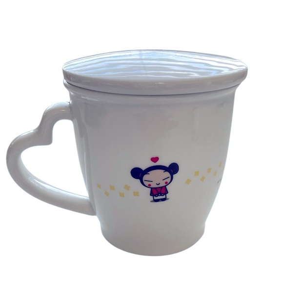 PUCCA Coffee Tea Ceramic Mug Cup with Lid and heart shape handle - NWOT - Picture 1 of 11